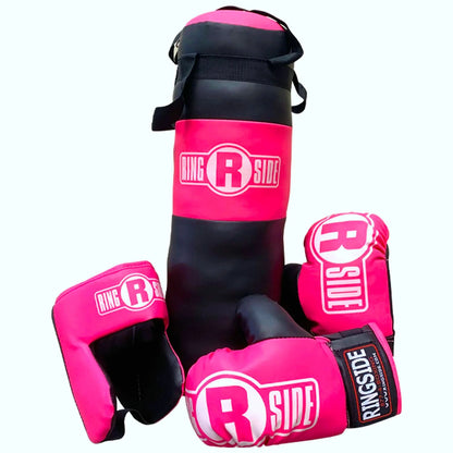 Kids Boxing Set with Mini Heavy Bag, Gloves and Headgear - Pink