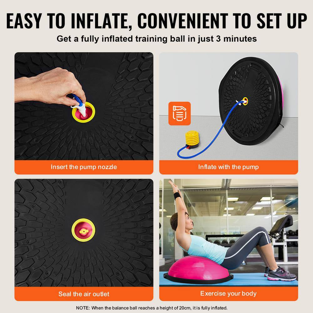 Half Exercise Ball Trainer 26 In. Balance Ball Trainer 1500Lbs Capacity Stability Ball Yoga Ball with Bands Pink