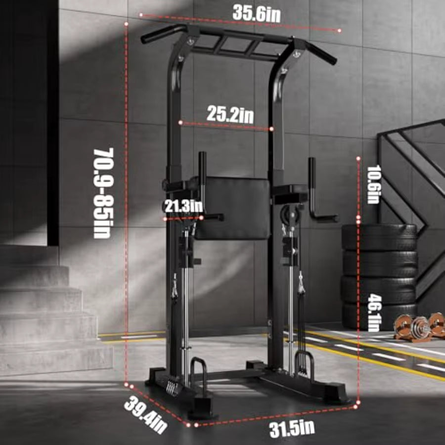 Power Tower Dip Station with Assisted Pad Height Adjustable Pull up Bar Station for Home Gym Multi-Function Strength Training F