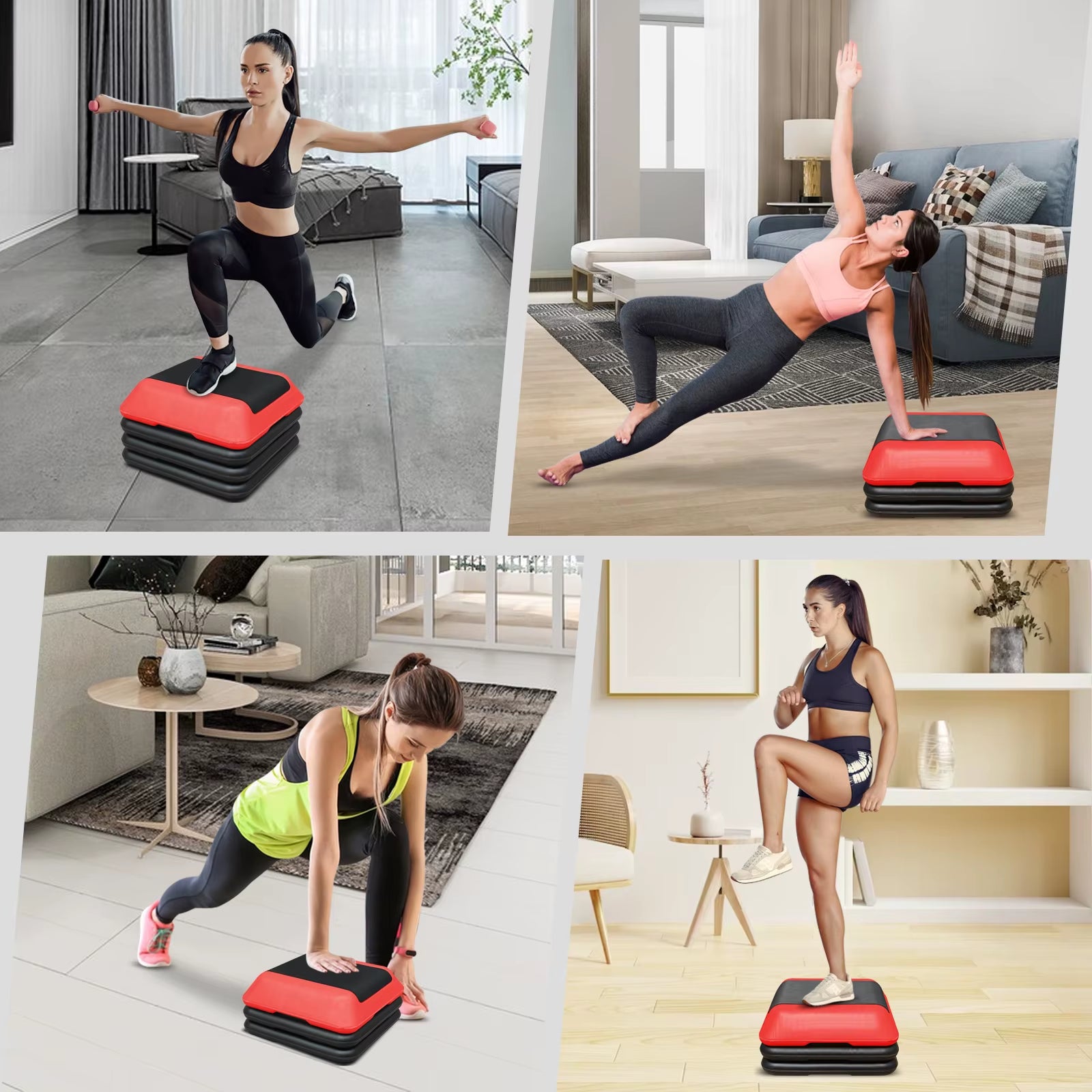 Adjustable 16"X16" Aerobic Step Platform with 4 Height Risers for Home Gym Exercise Fitness Workout