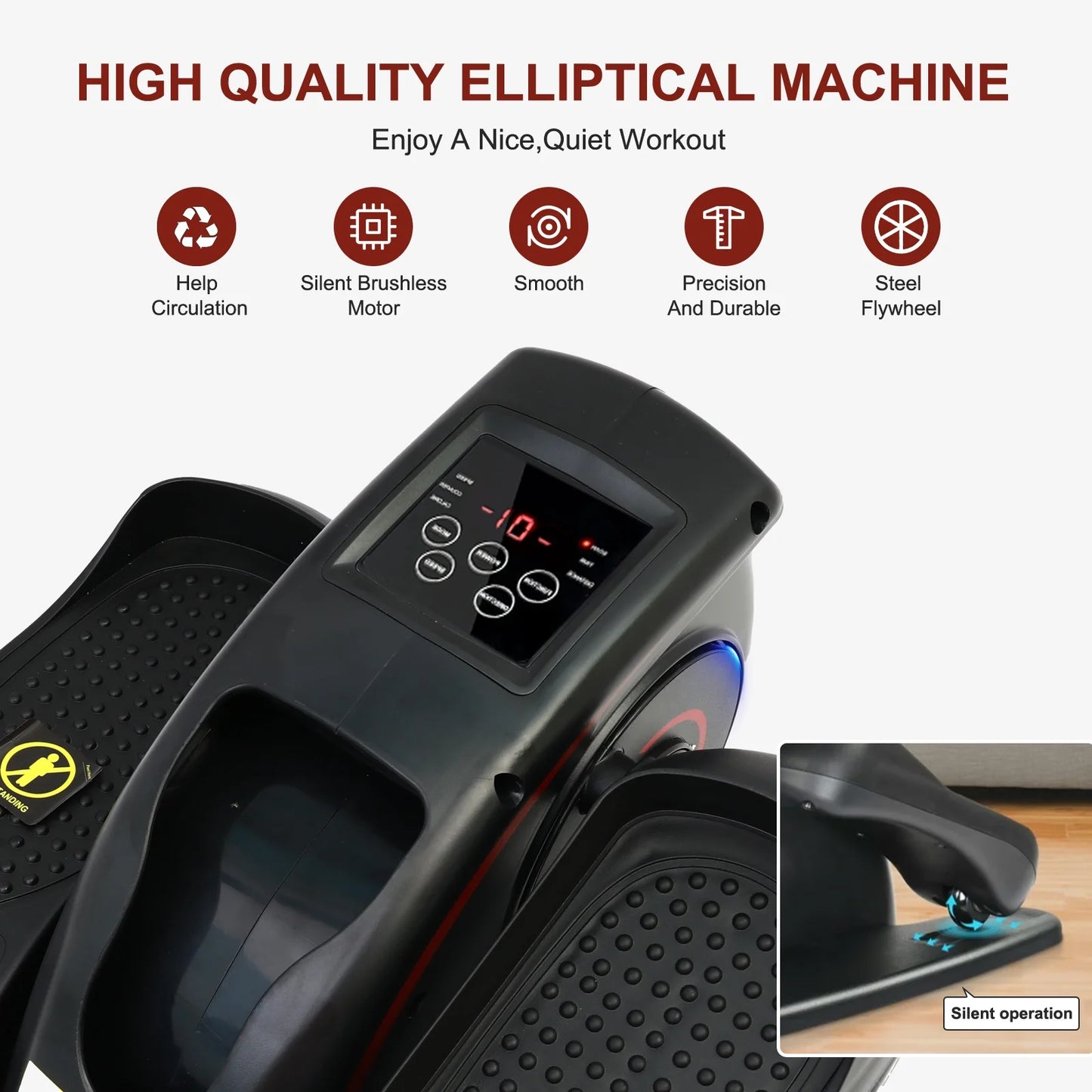 Mini Elliptical, under Desk Elliptical, Electric Elliptical Machine, Leg Exerciser Machine for Seniors, Elliptical for Home Use, Compact Exerciser, Adjustable Speeds & LCD Monitor