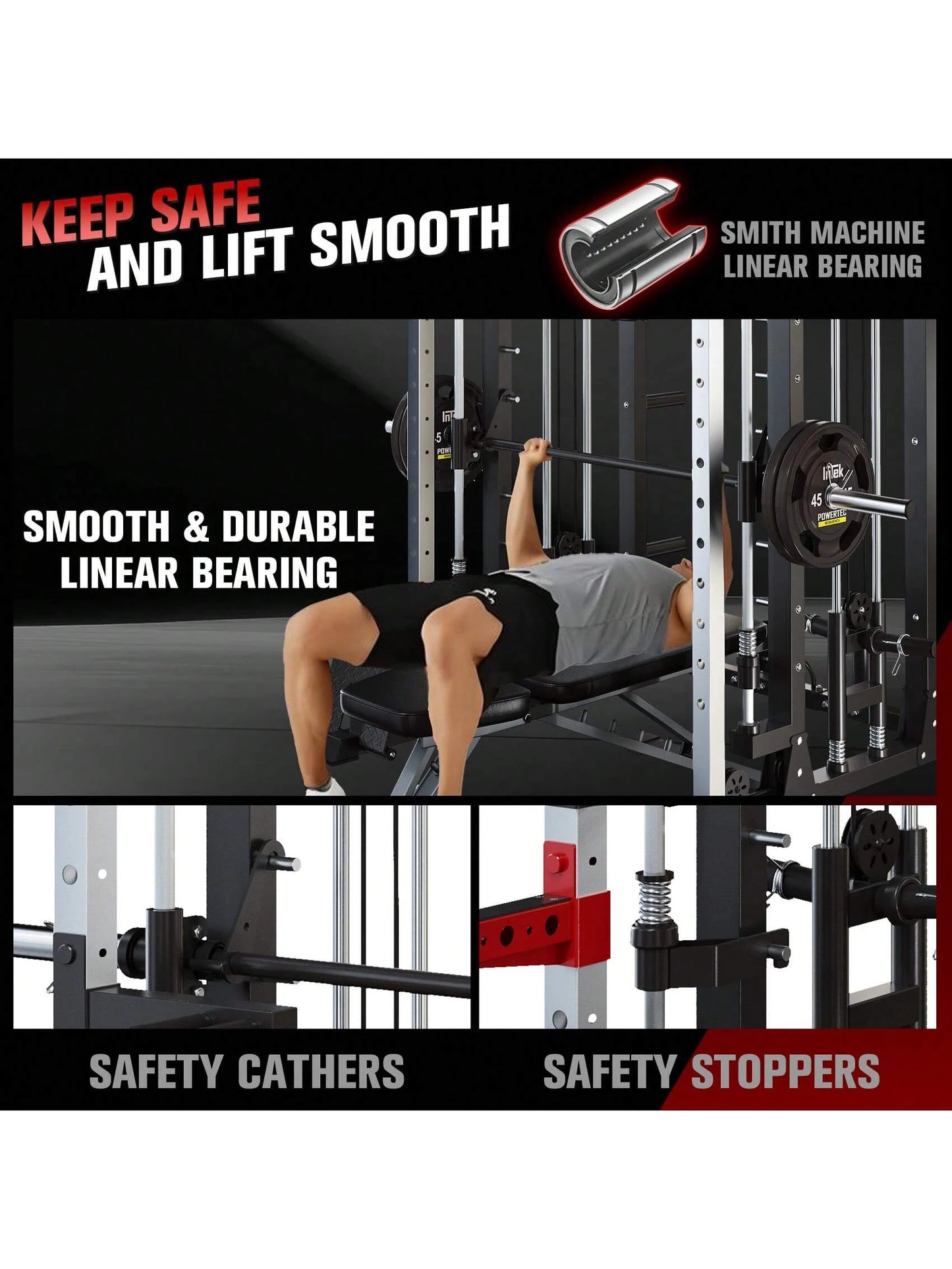 Smith Machine - 2200Lbs Squat Rack Home Gym with Lat-Pull down System & Cable Crossover Machine - Training Equipment with Leg Hold-Down Attachment