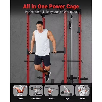 Power Cage Power Racks for Home Gym with Pulley System 1200LBS Weight Capacity Multifunctional Squat Rack for Strength Workout