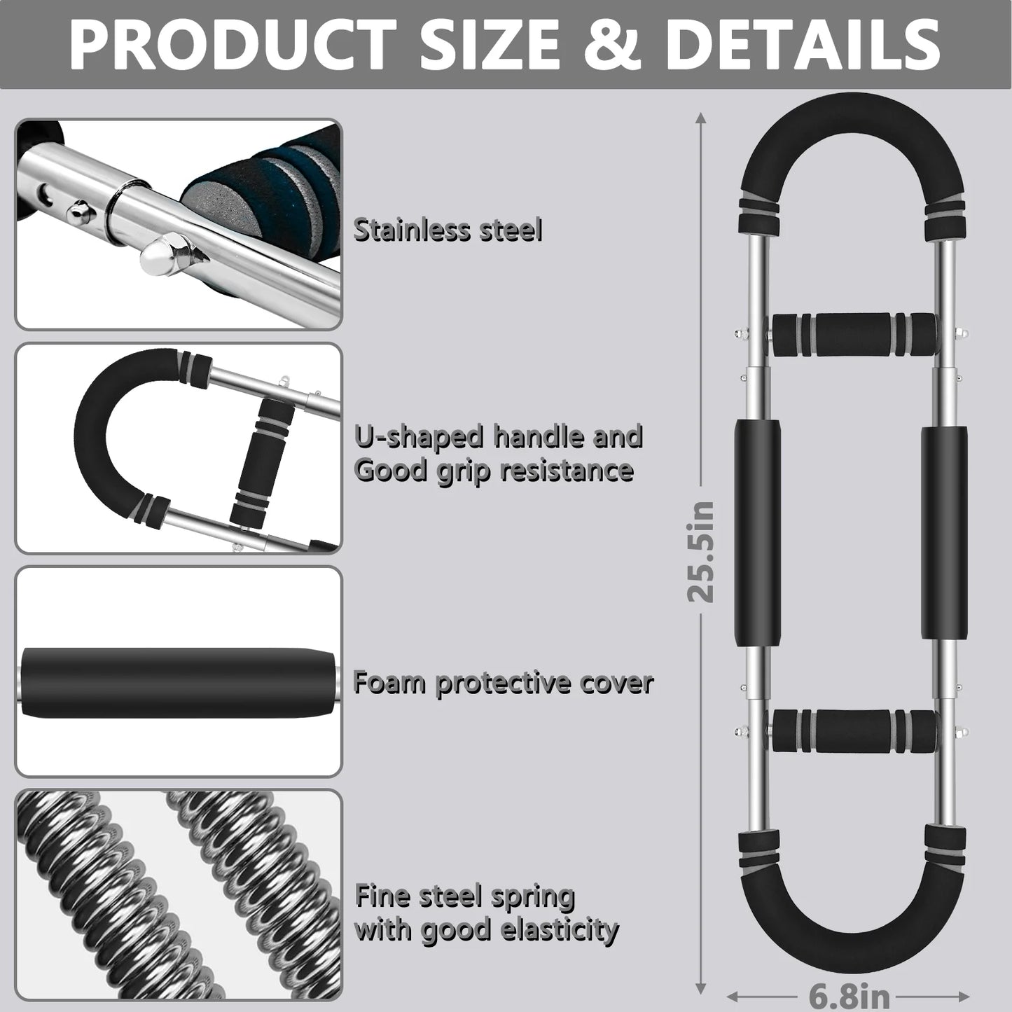 Twister Arm Trainer, 66-110Lb Adjustable Chest Workout Equipment, Chest Trainer for Men, Portable Detachable Spring Resistance Home Fitness Equipment for Enhancing Upper Body Muscle, Gray