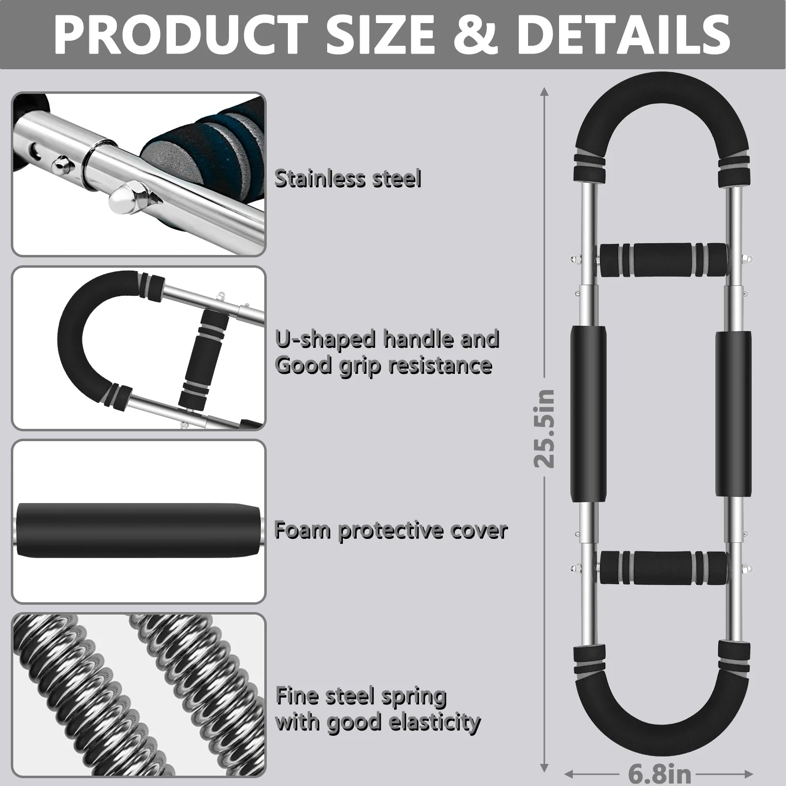 Twister Arm Trainer, 66-110Lb Adjustable Chest Workout Equipment, Chest Trainer for Men, Portable Detachable Spring Resistance Home Fitness Equipment for Enhancing Upper Body Muscle, Gray
