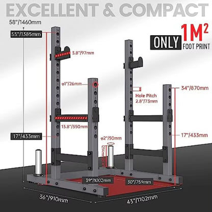 Squat Rack for Home Gym with Max Load 1800 Lbs for Bumpers and 600 Lbs for J Hooks