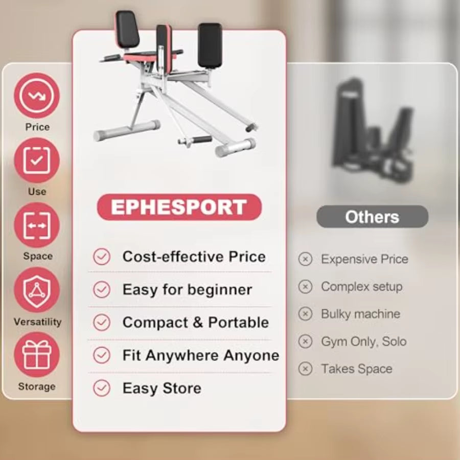 Hip Abductor Machine for Home Gym with Booty Resistance Band Compact Glute Machine and Leg Exercise Equipment with 2Level Adjus