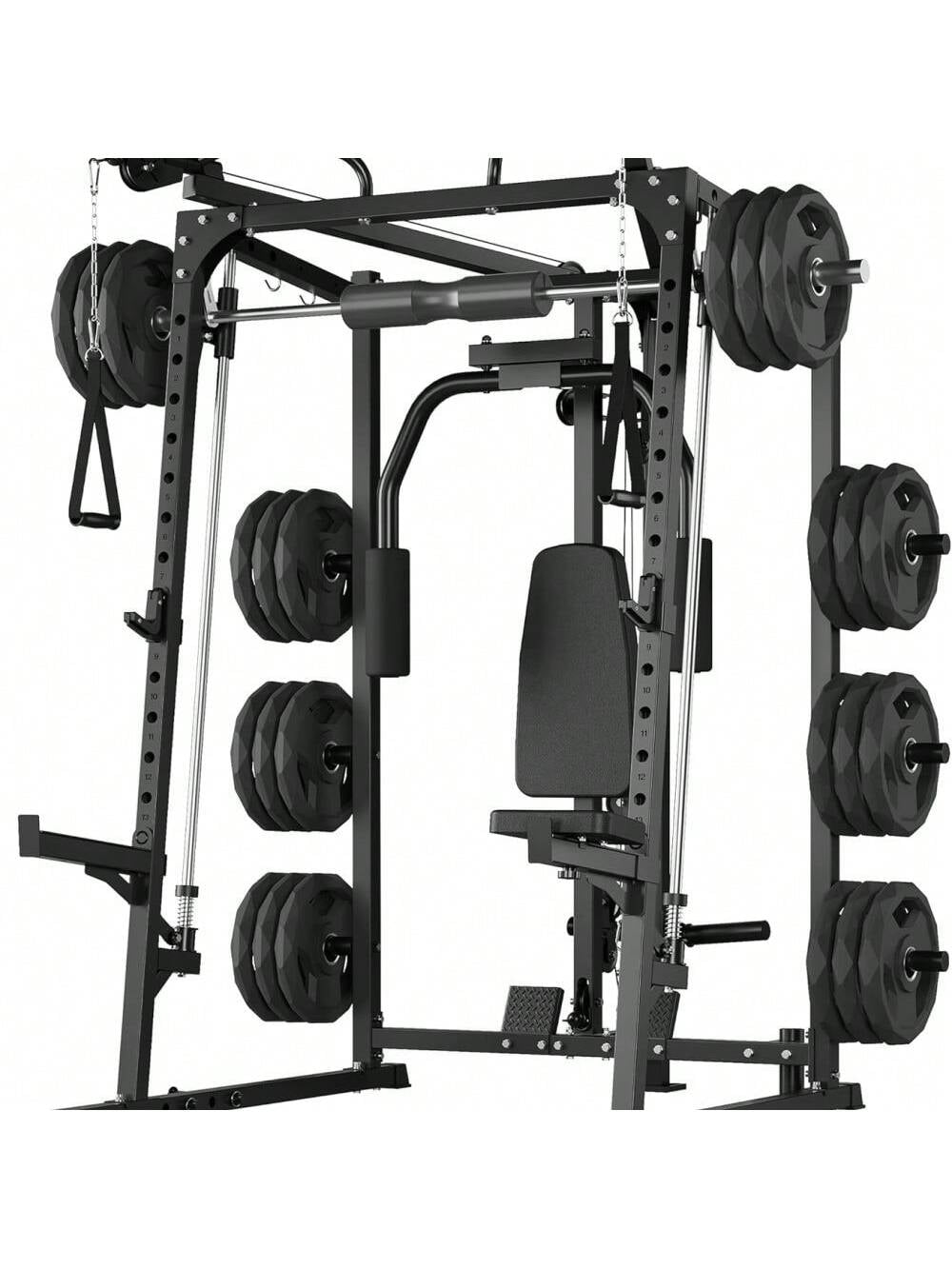 Smith Machine Multifunctional Power Cage, 2000 LBS Power Rack Smith Bar, Chest Station for Home Gym