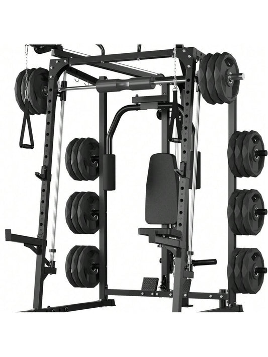 Smith Machine Multifunctional Power Cage, 2000 LBS Power Rack Smith Bar, Chest Station for Home Gym
