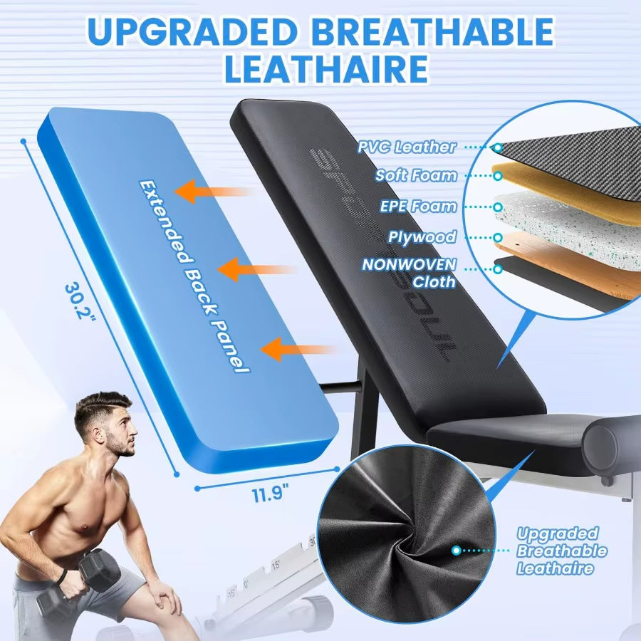 Adjustable Weight Bench for Professional Home Gym Use: Heavy Duty Multi-Purpose Workout Bench with Incline Decline and Flat Pos