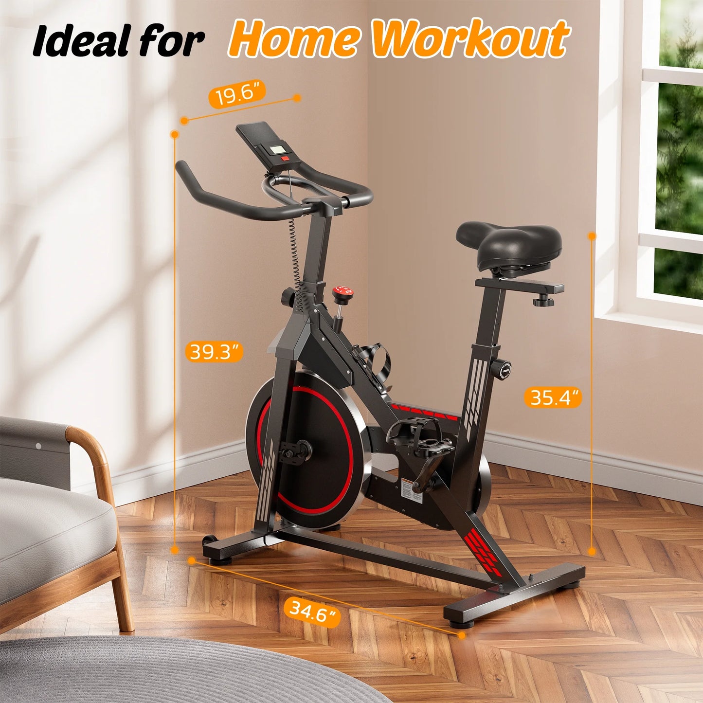 Exercise Bike Indoor Cycling Bike with 300Lbs Big Seat Cushion for Home Cardio Leg Workout
