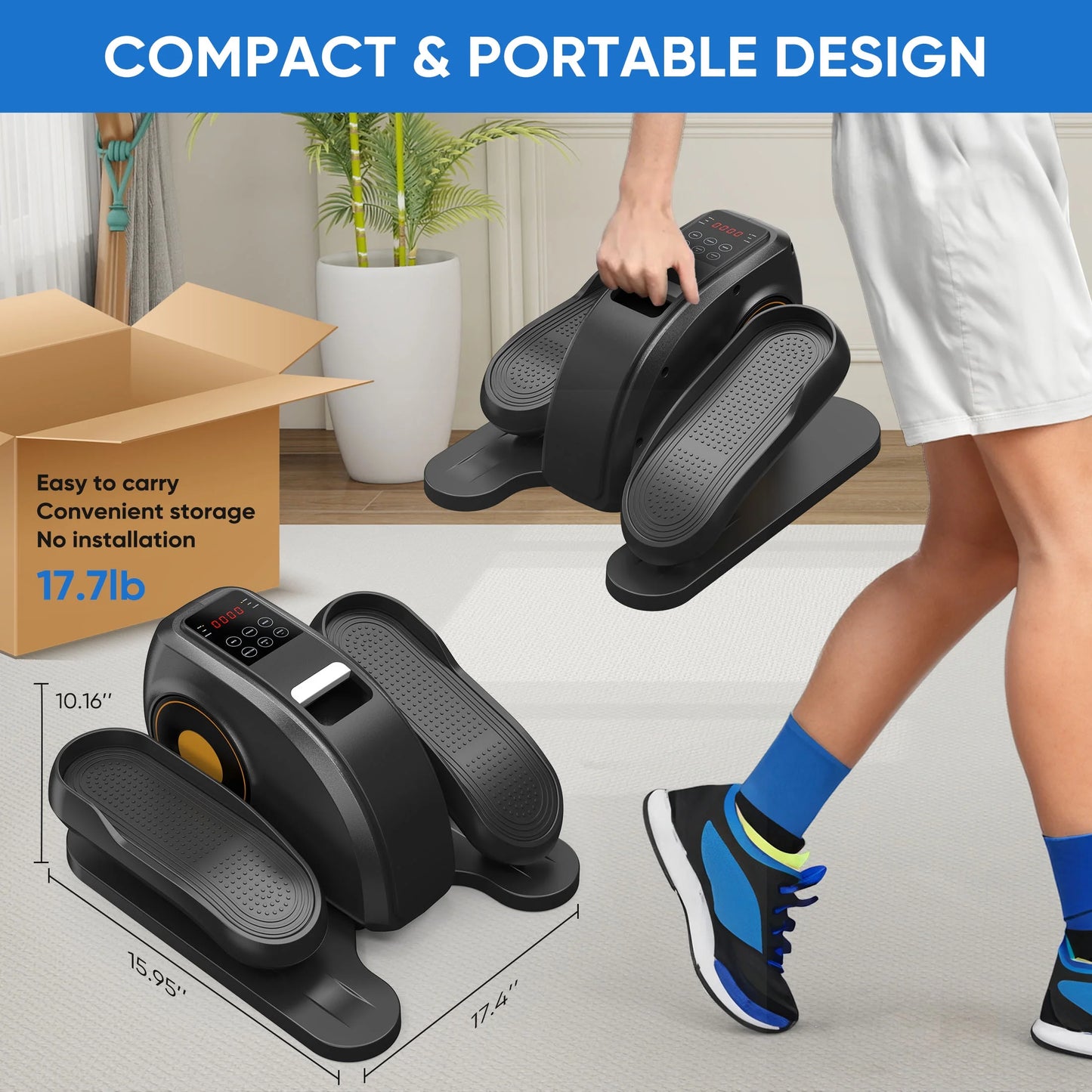 Under-Desk Elliptical Machine – Compact, Quiet & Portable Pedal Exerciser with Adjustable Speed, LED Display, Ideal Mini Elliptical for Home or Office Workout