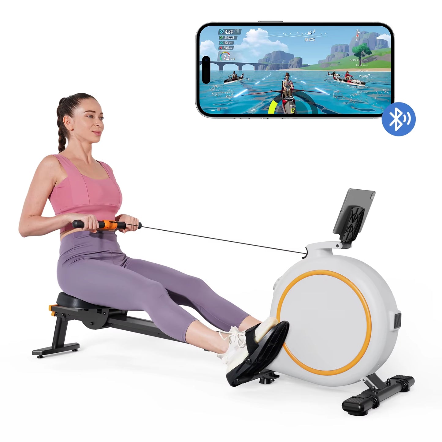 Home Rowing Machine 32Level Adjustable Resistance 300LBS Trainer Row Machine LED Monitor Tablet Holder Bluetooh Fitness Machine