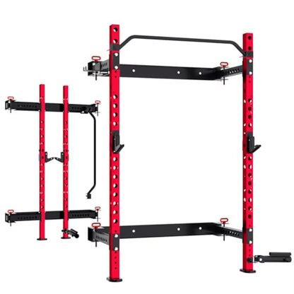 2 X 2 Foldable Squat Rack with 1100LBS Capacity for Home Gym Garage and Training Studios Wallmounted Power Rack Featuring Adjus