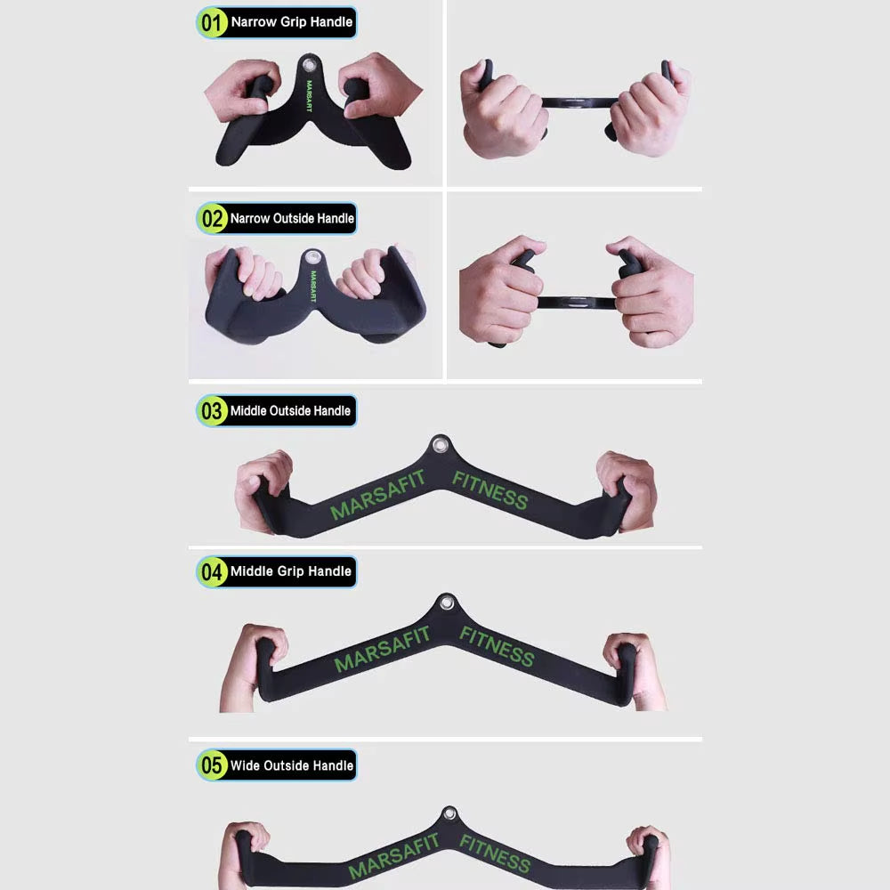 Home Gym Fitness Rowing T-Bar V-Bar Pulley Cable Machine Attachments Bicep Curl Tricep Lat Pulldown Bar Back Strength Training