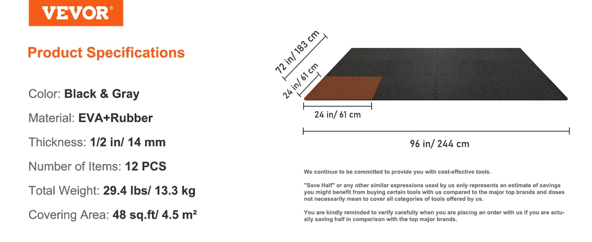 25/12/6PCS 1/2 Inch Thick Gym Floor Mats EVA Foam & Rubber Top Interlocking Workout Floor Mats Waterproof Exercise Mats