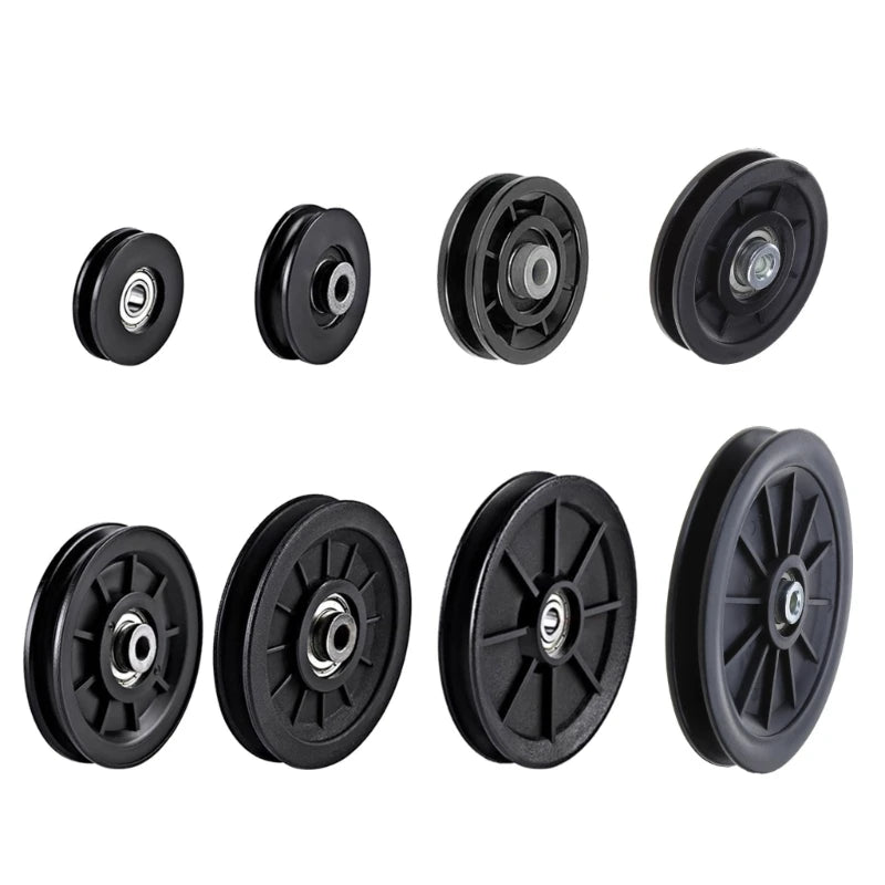 Nylon Bearing Pulley Wheel round Black Wheel Cable Gym Fitness Equipment Part Exercise Machine Part and Pulley Accessory