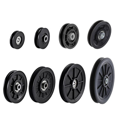 Nylon Bearing Pulley Wheel round Black Wheel Cable Gym Fitness Equipment Part Exercise Machine Part and Pulley Accessory