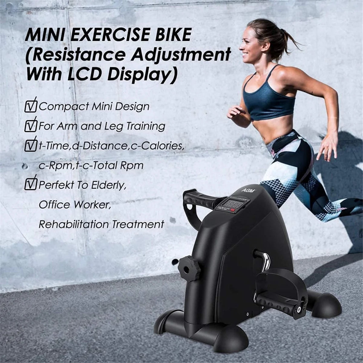 Mini Multi-Function Stepper, Exercise Bike, Digital under Desk Bike with LCD Screen Display, Pedal Exerciser Peddler for Leg Arm and Knee for Elderly
