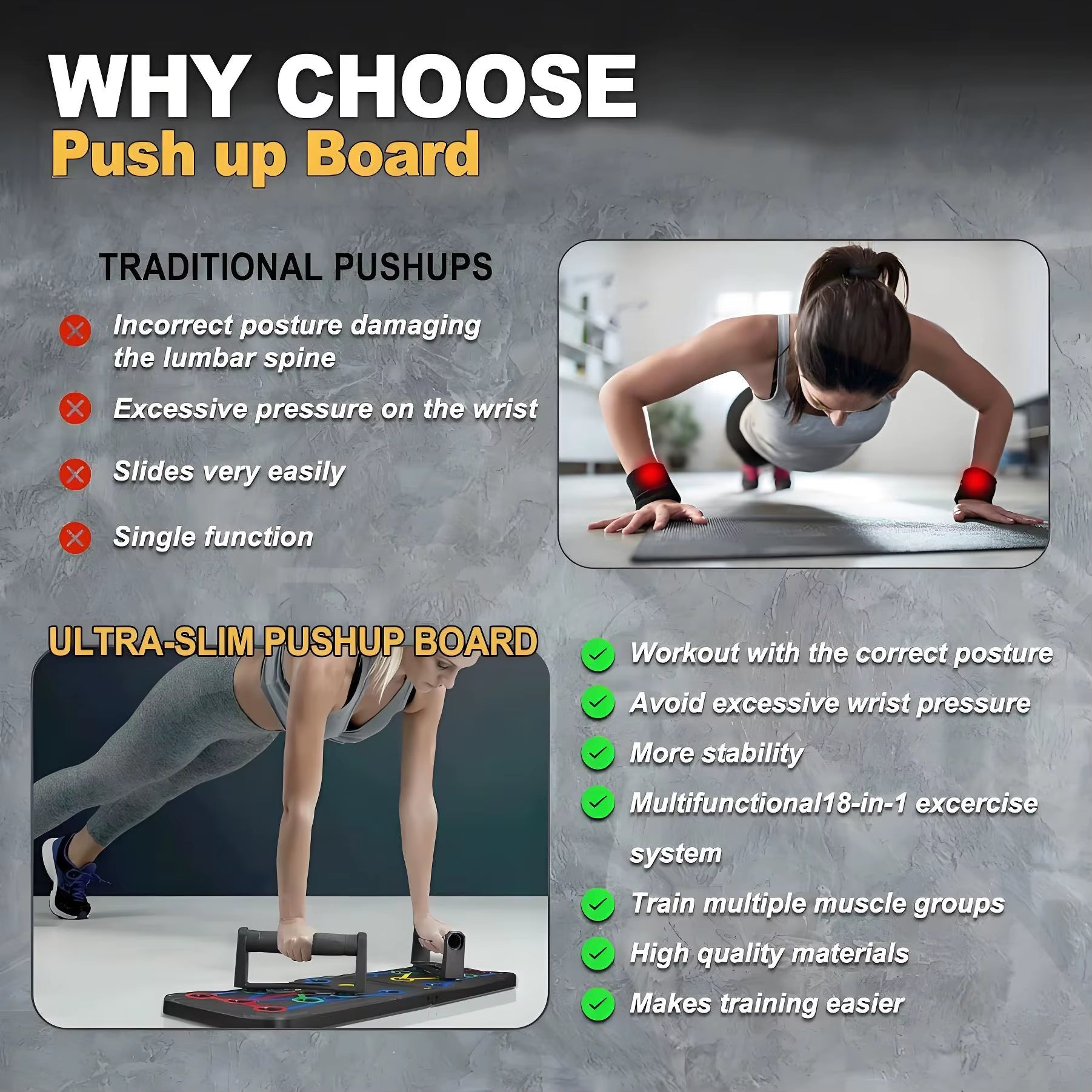 Foldable Push up Board for Home Gym, Full Body Workout Equipment for Core & Chest Strength Training