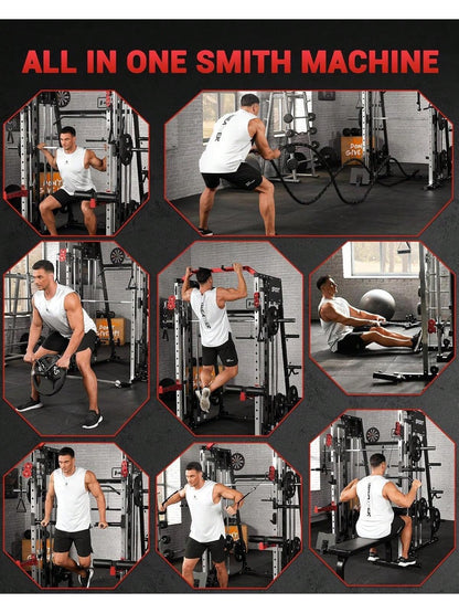 Ataucjin Smith Machine Home Gym All in One, 2200LBS Squat Rack Power Cage Workout Equipment with Smith Bar, LAT Pull-Down Systems, Cable 1, Leg Hold-Down and More Attachments(Ship in 4 Boxes)