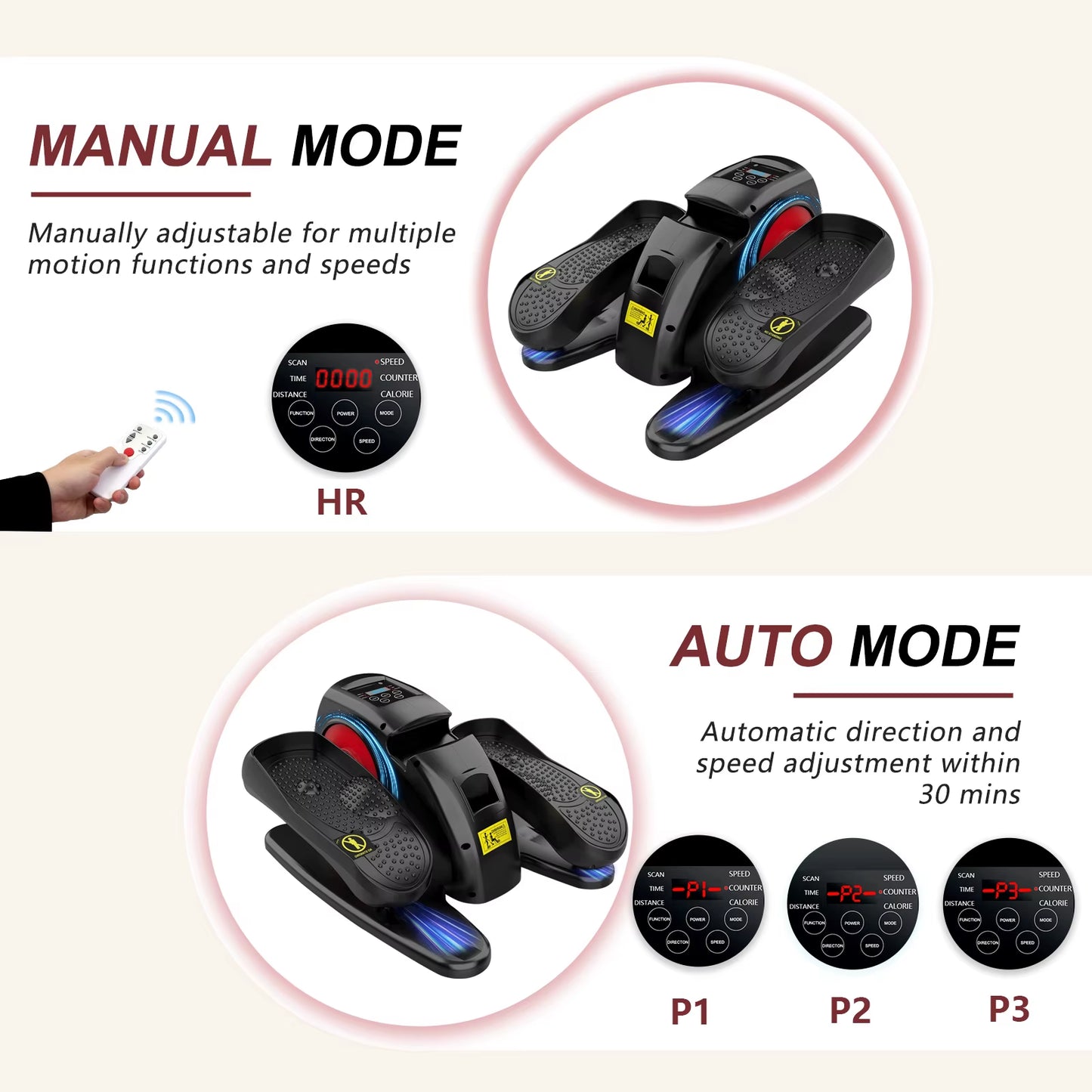 Electric Elliptical Machine under Desk Pedal Exerciser Leg Home Fitness Small Multi-Functional Silent Mini Trainer Portable