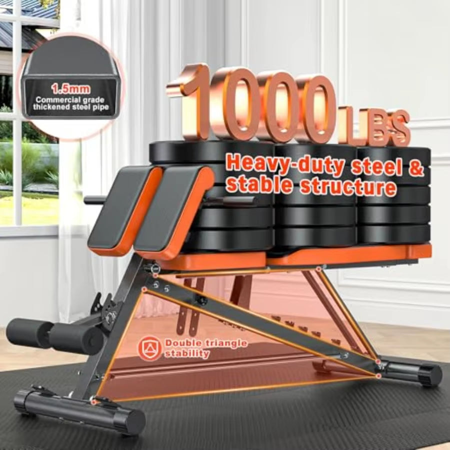 Roman Chair Adjustable Weight Bench Back Extension Machine for Home Gym with Dumbbell Rack 1000LBS All-In-One Sit up Bench For