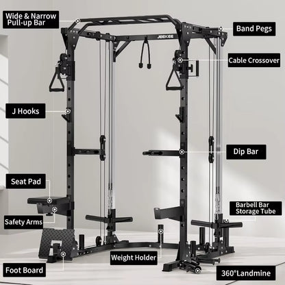 Power Cage2000Lbs Multifunction Squat Rack 2000Lbs Power Rack with Cable Crossover System and 20+ Attachments