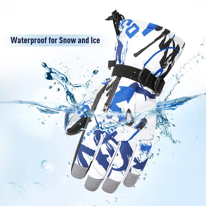 Boys Snowboard Sled Gloves Kids Touchscreen Snow Gloves Girls Windproof Winter Gloves Waterproof Snow Ski Gloves for Kids Graffiti Black 11-14 Years