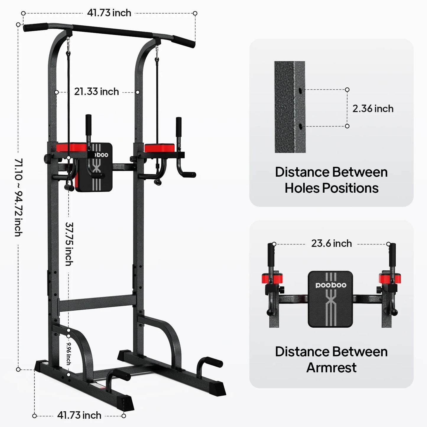 Multifunction Power Tower Pull up Bar Dip Station Power Rack with Adjustable Backrest for Home Gym Strength Training Workout Equipment Max Weight 480Lbs