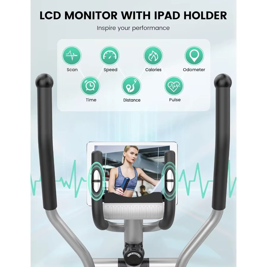 Elliptical Machine for Home Hyper-Quiet Elliptical Exercise Machine Compact Elliptical Trainer W/8 Levels Adjustable Resistance