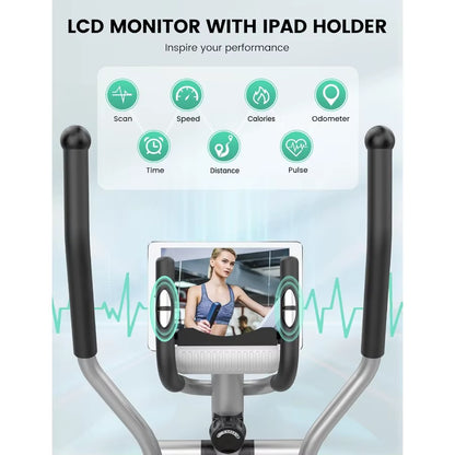 Elliptical Machine for Home Hyper-Quiet Elliptical Exercise Machine Compact Elliptical Trainer W/8 Levels Adjustable Resistance