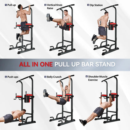 Multifunction Power Tower Pull up Bar Dip Station Power Rack with Adjustable Backrest for Home Gym Strength Training Workout Equipment Max Weight 480Lbs