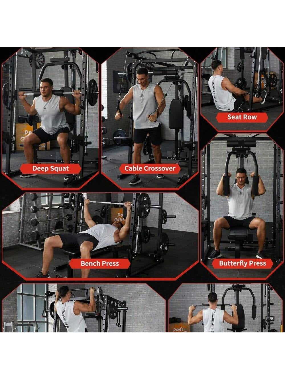 Smith Machine Multifunctional Power Cage, 2000 LBS Power Rack Smith Bar, Chest Station for Home Gym