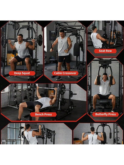 Smith Machine Multifunctional Power Cage, 2000 LBS Power Rack Smith Bar, Chest Station for Home Gym