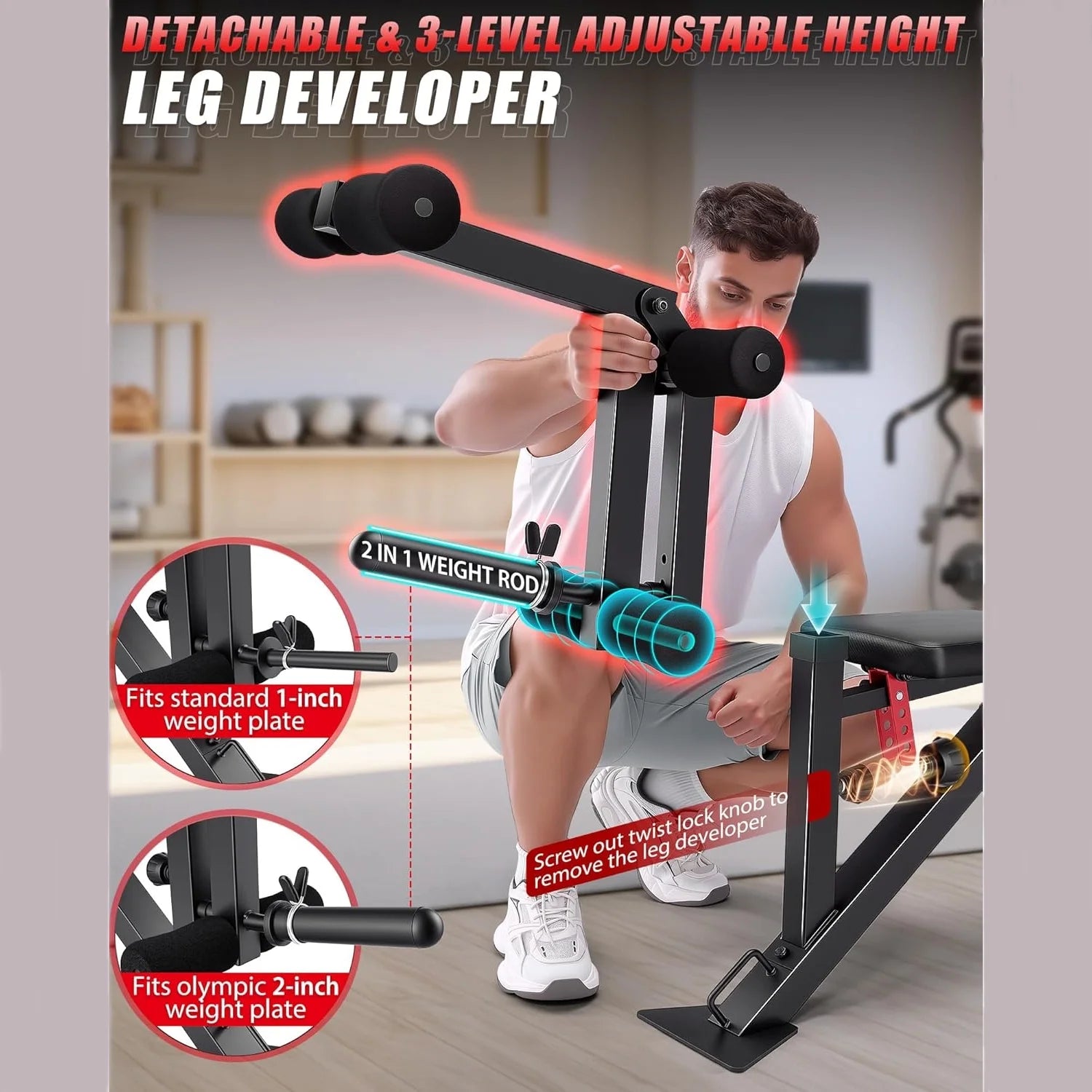 1200LBS Weight Bench, 5 Position Back Adjustable Workout Bench with Leg Developer, Multi-Purpose Utility Bench for Home Gym Strength Training, Flat/Incline/Decline Bench Press