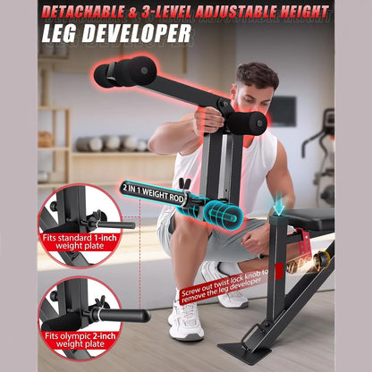 1200LBS Weight Bench, 5 Position Back Adjustable Workout Bench with Leg Developer, Multi-Purpose Utility Bench for Home Gym Strength Training, Flat/Incline/Decline Bench Press