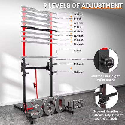 Foldable Power Tower Pull up Bar Station, Multi-Function Adjustable Height Dip Station for Home Gym Workout, Strength Training F