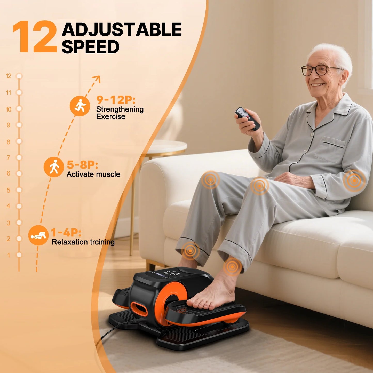 Quiet under Desk Elliptical Machine, 12 Gear Adjustable Speeds Ellipse Leg Exerciser for Home & Office