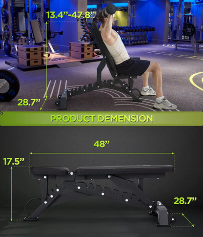 Heavy Duty Weight Bench 1000LB Capacity Adjustable FID Workout Bench Weight Lifting Bench Press for Gym and Home Gym