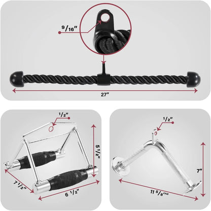 Double D Handle + Tricep Rope + V-Shaped Bar Cable Attachment Combo