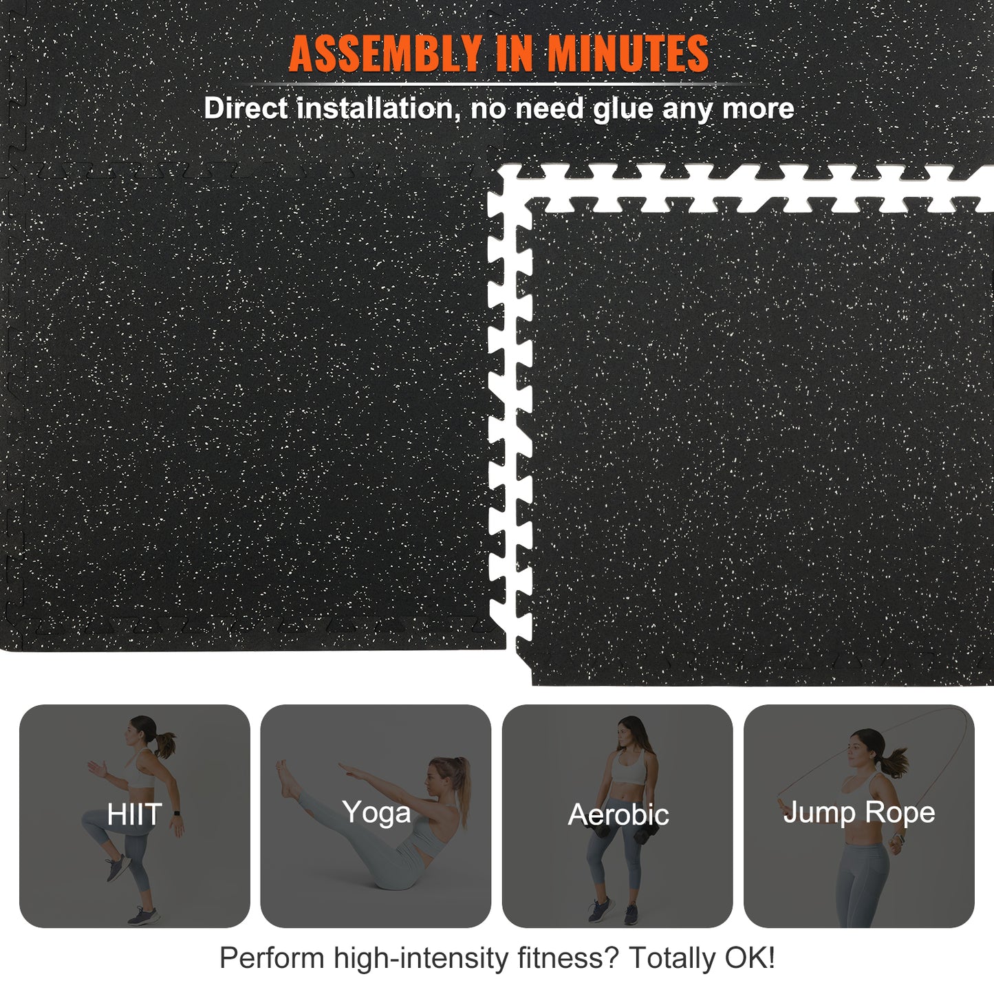 VEVOR 25 PCS Thick Gym Floor Mats, EVA Foam & Rubber Top Interlocking Workout Floor Mats With. Ft Coverage, Waterproof Exercise Puzzle Flooring for Gym, Home, Garage, Basement