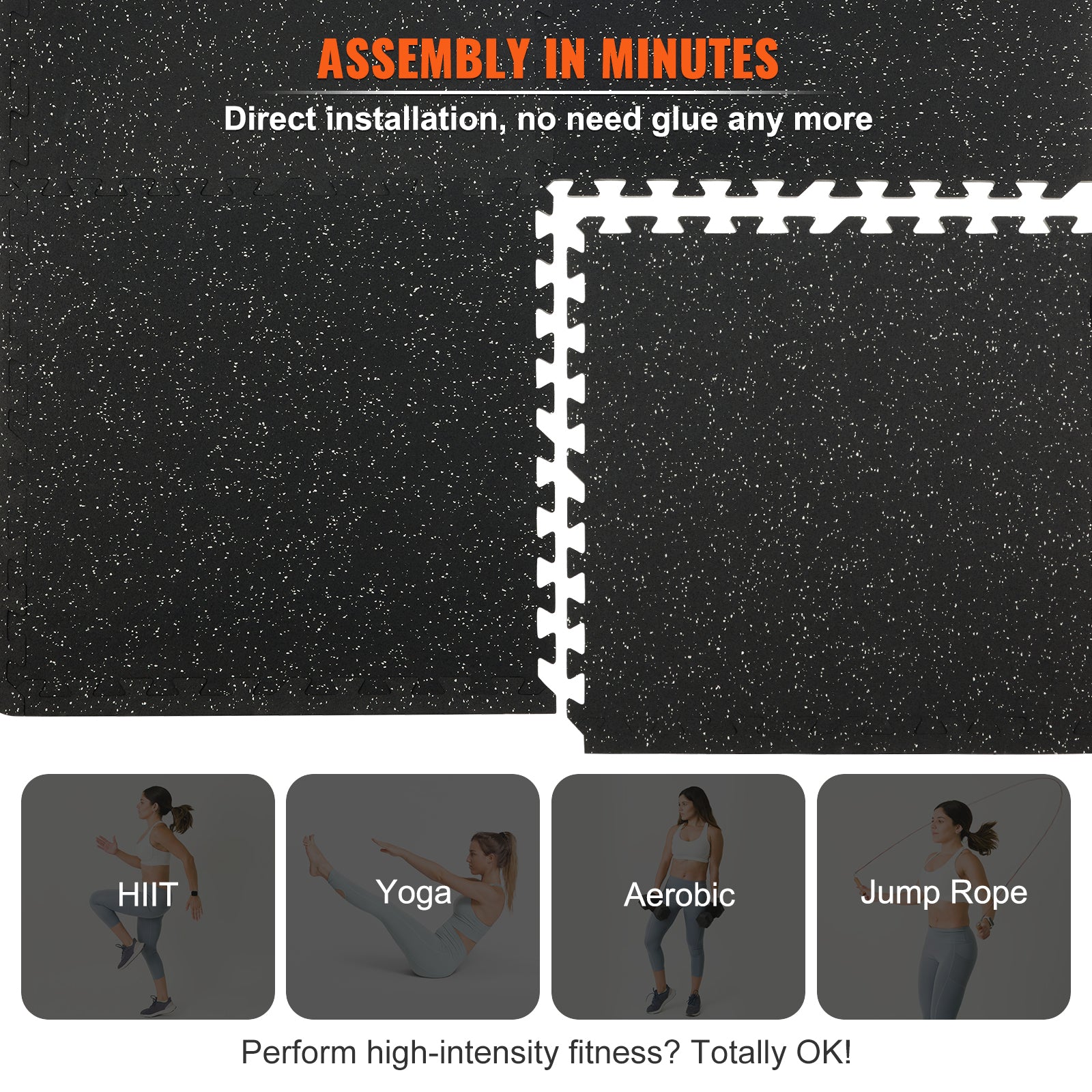 VEVOR 25 PCS Thick Gym Floor Mats, EVA Foam & Rubber Top Interlocking Workout Floor Mats With. Ft Coverage, Waterproof Exercise Puzzle Flooring for Gym, Home, Garage, Basement