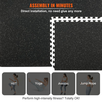 VEVOR 25 PCS Thick Gym Floor Mats, EVA Foam & Rubber Top Interlocking Workout Floor Mats With. Ft Coverage, Waterproof Exercise Puzzle Flooring for Gym, Home, Garage, Basement