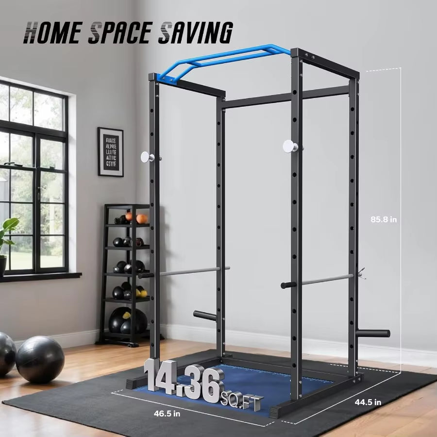 Power Cage Multifunctional Squat Rack for Home Gym with Cable Crossover System 1600LBS Weight Capacity Strength Training Equipm
