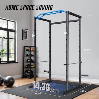 Power Cage Multifunctional Squat Rack for Home Gym with Cable Crossover System 1600LBS Weight Capacity Strength Training Equipm