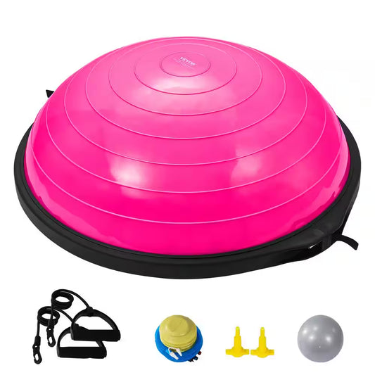 Half Exercise Ball Trainer 26 In. Balance Ball Trainer 1500Lbs Capacity Stability Ball Yoga Ball with Bands Pink