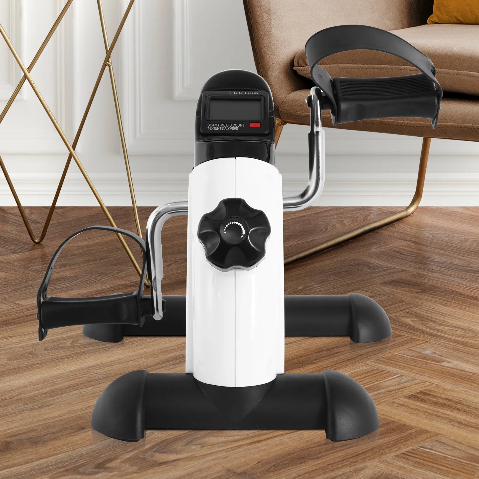 Under Desk Exercise Bike,Stationary Foot Pedal Exerciser,Portable Mini Exercise Bike with LCD Screen Displays for Leg/Arm Fitness and Health,White
