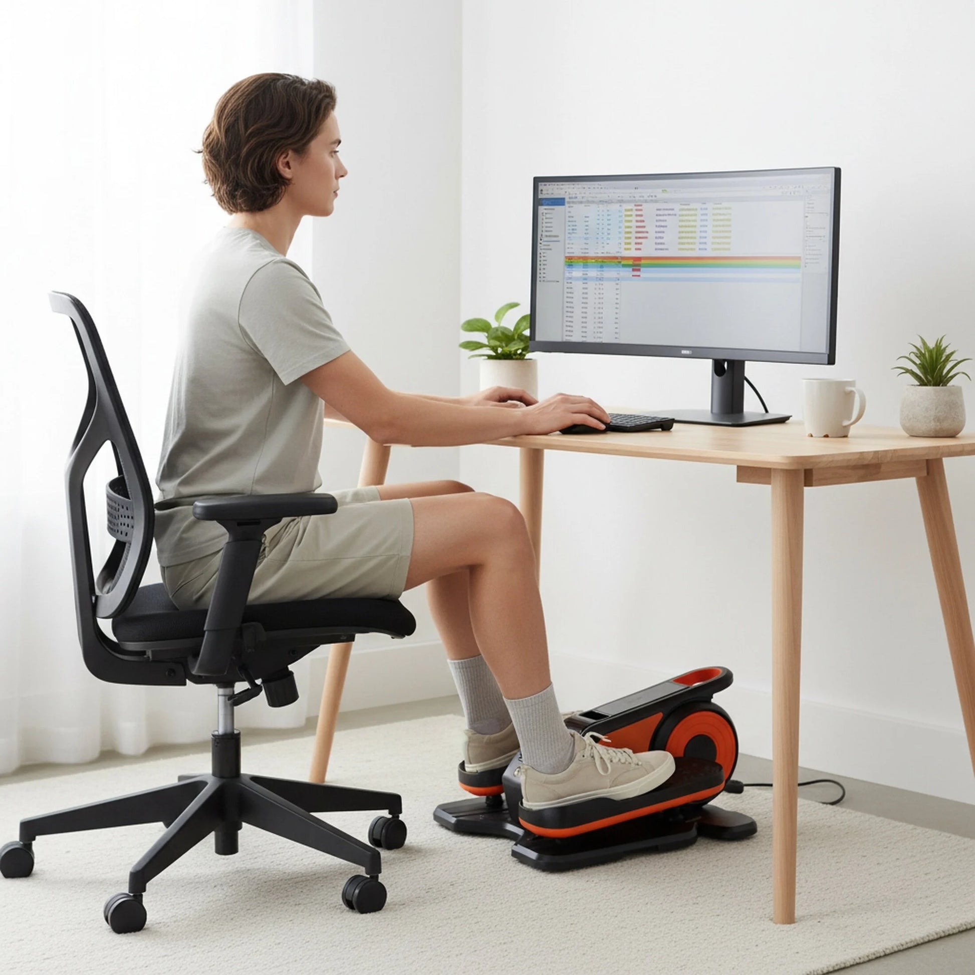under Desk Elliptical Machine, Portable Electric Leg Exerciser with Remote, Electric Seated Pedal Exerciser for Seniors, Home Office, Orange