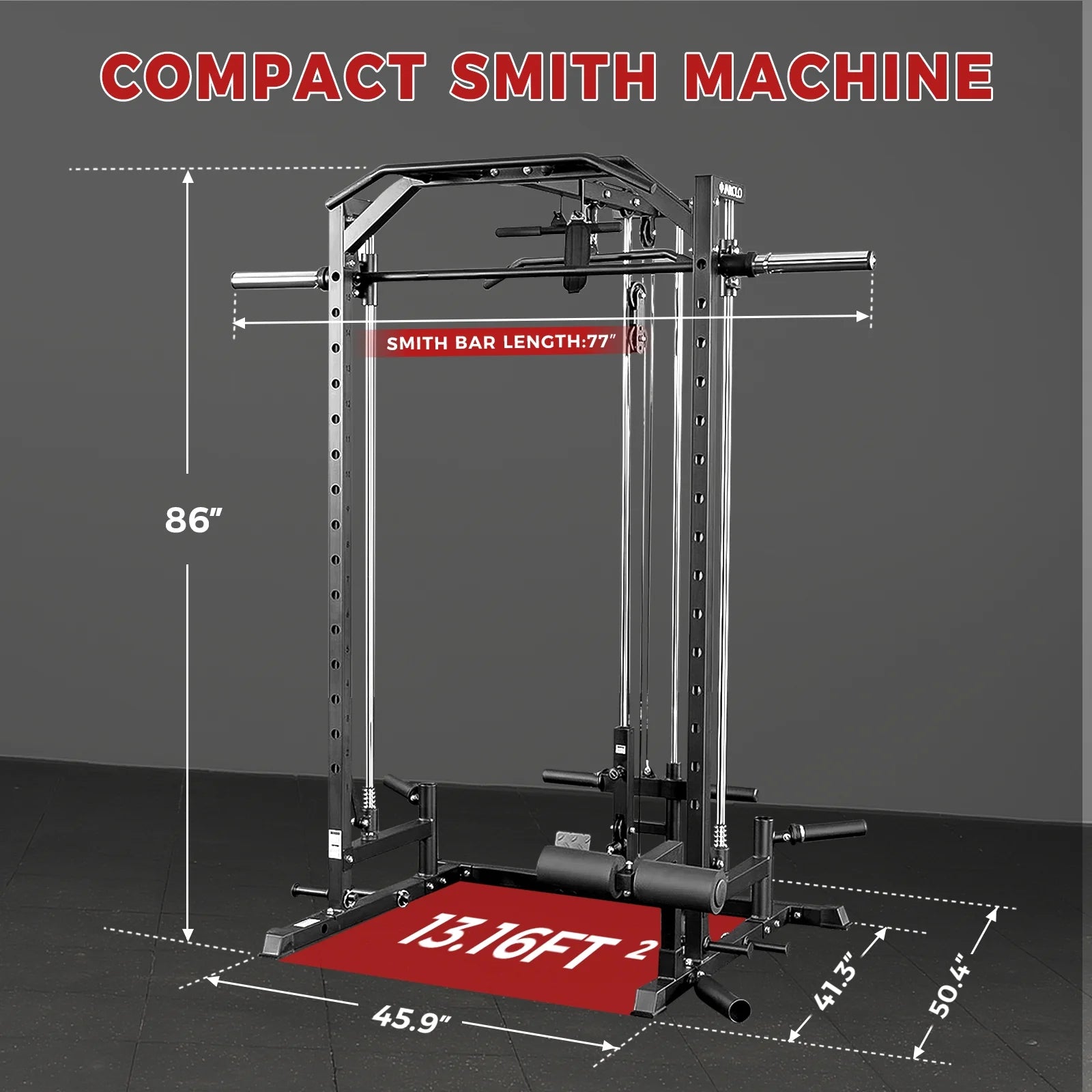 Smith Machine Home Gym, 1800 LBS Multi-Functional Squat Rack with Lat Pull down System, Workout Station with Weight Bar, Bend Peg and Other Functional Attachments